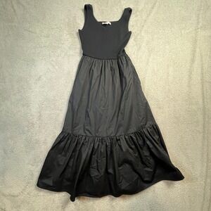 Mittoshop Maxi Dress Small Black Ribbed Knit Mixed Media Tiered